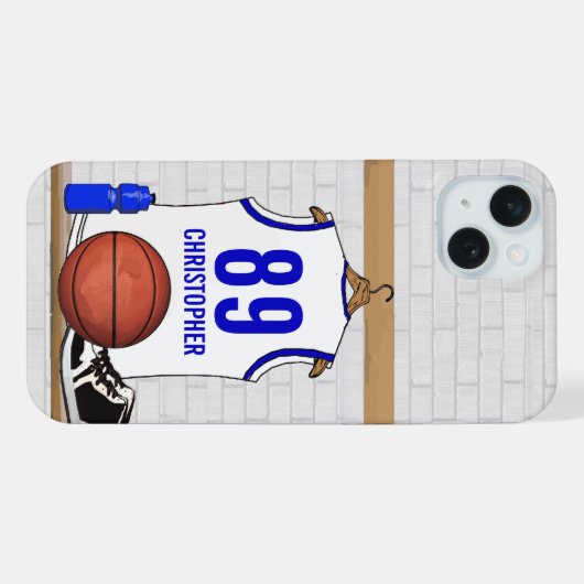 Personalisiert White and Blue Basketball Jersey iPhone Hülle (Rückseite (Horizontal))