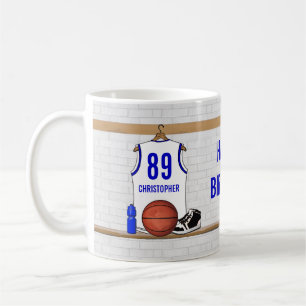 Personalisiert White and Blue Basketball Jersey Kaffeetasse