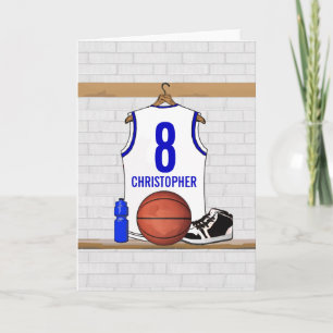 Personalisiert White and Blue Basketball Jersey Karte