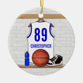 Personalisiert White and Blue Basketball Jersey Keramikornament (Vorne)