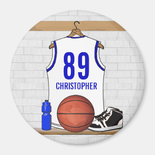 Personalisiert White and Blue Basketball Jersey Magnet