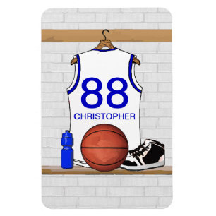 Personalisiert White and Blue Basketball Jersey Magnet