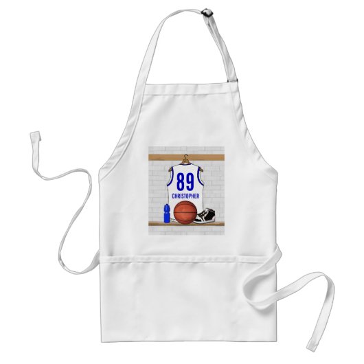 Personalisiert White and Blue Basketball Jersey Schürze (Vorne)