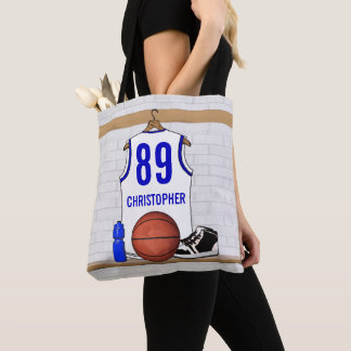 Personalisiert White and Blue Basketball Jersey Tasche