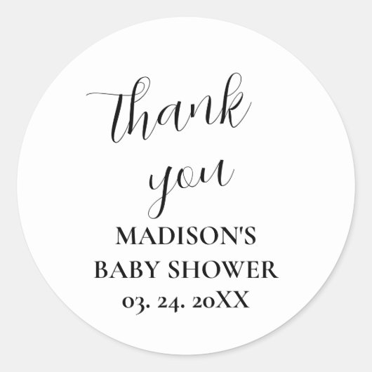 Personalisiert White Baby Dusche Vielen Dank Runder Aufkleber (Vorderseite)