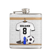 Personalisiert White Black Football Soccer Jersey Flachmann (Vorderseite)