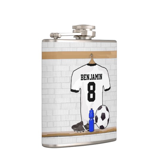 Personalisiert White Black Football Soccer Jersey Flachmann (Rechts)