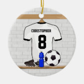 Personalisiert White Black Football Soccer Jersey Keramikornament (Vorne)
