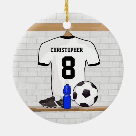 Personalisiert White Black Football Soccer Jersey Keramikornament (Hinten)