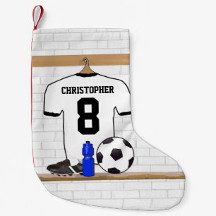 Personalisiert White Black Football Soccer Jersey Kleiner Weihnachtsstrumpf