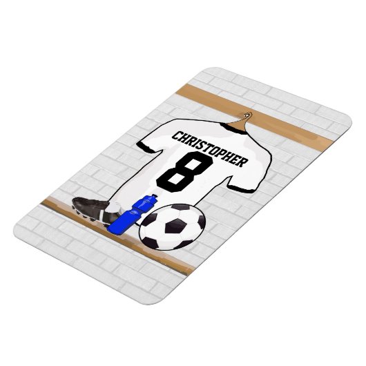 Personalisiert White Black Football Soccer Jersey Magnet (Linke Seite)