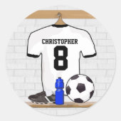 Personalisiert White Black Football Soccer Jersey Runder Aufkleber (Vorderseite)