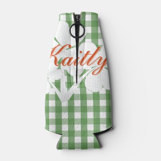 Personalisiert White Clovers Green Gingham Dosenkühler (Rückseite)
