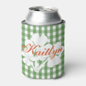 Personalisiert White Clovers Green Gingham Dosenkühler (Kanne Vorderseite)