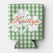 Personalisiert White Clovers Green Gingham Dosenkühler (Vorderseite)