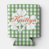 Personalisiert White Clovers Green Gingham Dosenkühler (Rückseite)