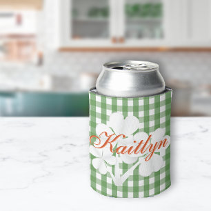 Personalisiert White Clovers Green Gingham Dosenkühler