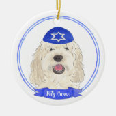 Personalisiert White Cream Doodle Dog Hanukkah Keramik Ornament (Vorne)
