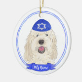 Personalisiert White Cream Doodle Dog Hanukkah Keramik Ornament (Links)