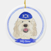 Personalisiert White Cream Doodle Dog Hanukkah Keramik Ornament (Hinten)