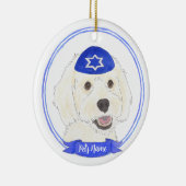 Personalisiert White Doodle Dog Hanukkah Keramik Ornament (Rechts)