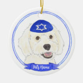 Personalisiert White Doodle Dog Hanukkah Keramik Ornament (Vorne)