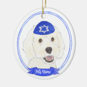 Personalisiert White Doodle Dog Hanukkah Keramik Ornament (Links)