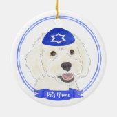 Personalisiert White Doodle Dog Hanukkah Keramik Ornament (Hinten)