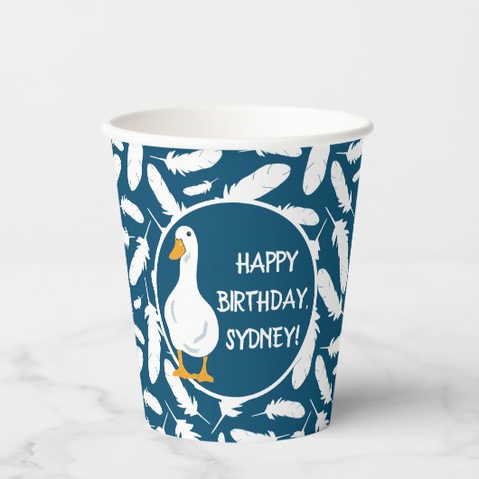 Personalisiert-White Duck Illustration Navy Blue Pappbecher (Vorderseite)