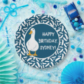 Personalisiert-White Duck Illustration Navy Blue Pappteller (Party)