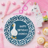 Personalisiert-White Duck Illustration Navy Blue Pappteller (Party)
