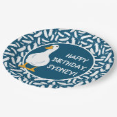 Personalisiert-White Duck Illustration Navy Blue Pappteller (Schrägansicht)