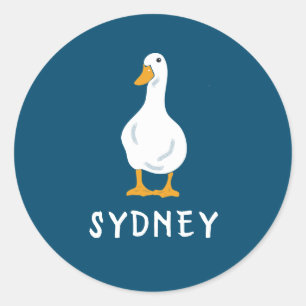Personalisiert-White Duck Illustration Navy Blue Runder Aufkleber