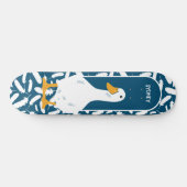 Personalisiert-White Duck Illustration Navy Blue Skateboard (Horizontal)