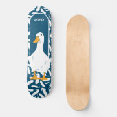 Personalisiert-White Duck Illustration Navy Blue Skateboard (Vorderseite)