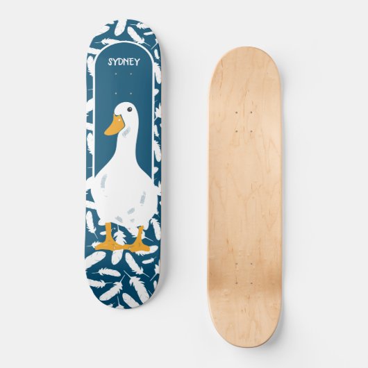 Personalisiert-White Duck Illustration Navy Blue Skateboard (Vorderseite)