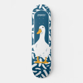 Personalisiert-White Duck Illustration Navy Blue Skateboard (Vorderseite)