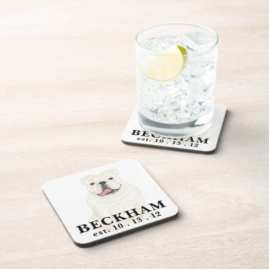 Personalisiert White English Bulldog Getränkeuntersetzer (Rechte Seite)