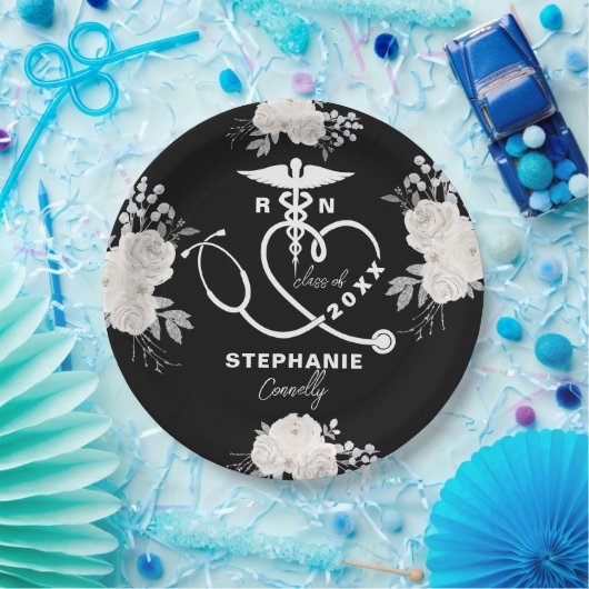 Personalisiert White Floral RN Nuragel School Grad Pappteller (Party)