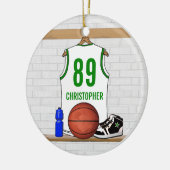 Personalisiert White Green Basketball Jersey Keramik Ornament (Links)