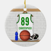 Personalisiert White Green Basketball Jersey Keramik Ornament (Hinten)