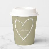 Personalisiert White Heart Brautparty Sage Green Pappbecher (Vorderseite)