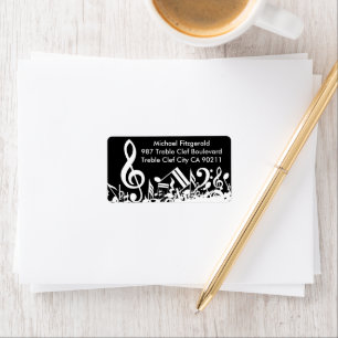 Personalisiert White Jumbled Musical Notes on Blac Adressaufkleber