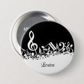 Personalisiert White Jumbled Musical Notes on Blac Button (Vorne & Hinten)