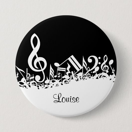 Personalisiert White Jumbled Musical Notes on Blac Button (Vorderseite)