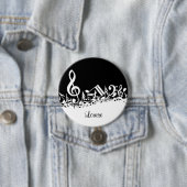 Personalisiert White Jumbled Musical Notes on Blac Button (Beispiel)