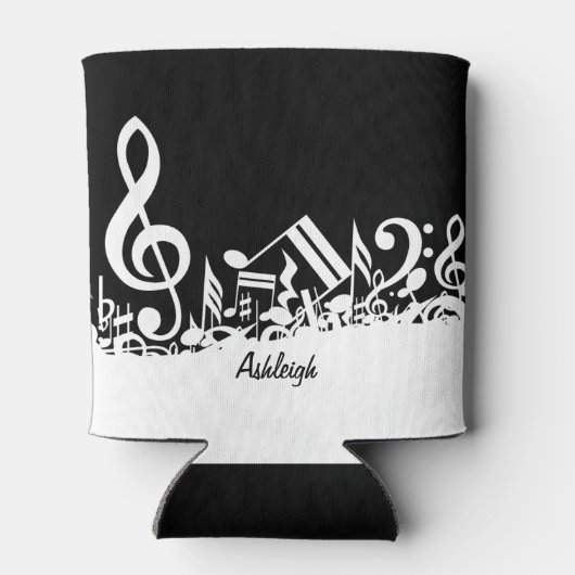 Personalisiert White Jumbled Musical Notes on Blac Dosenkühler (Rückseite)