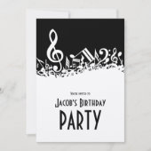 Personalisiert White Jumbled Musical Notes on Blac Einladung (Vorderseite)