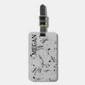 Personalisiert White Jumbled Musical Notes on Blac Gepäckanhänger (Vorderseite vertikal)