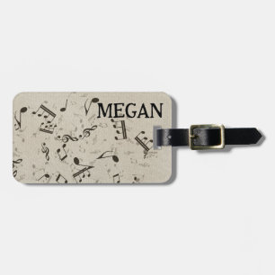 Personalisiert White Jumbled Musical Notes on Blac Gepäckanhänger